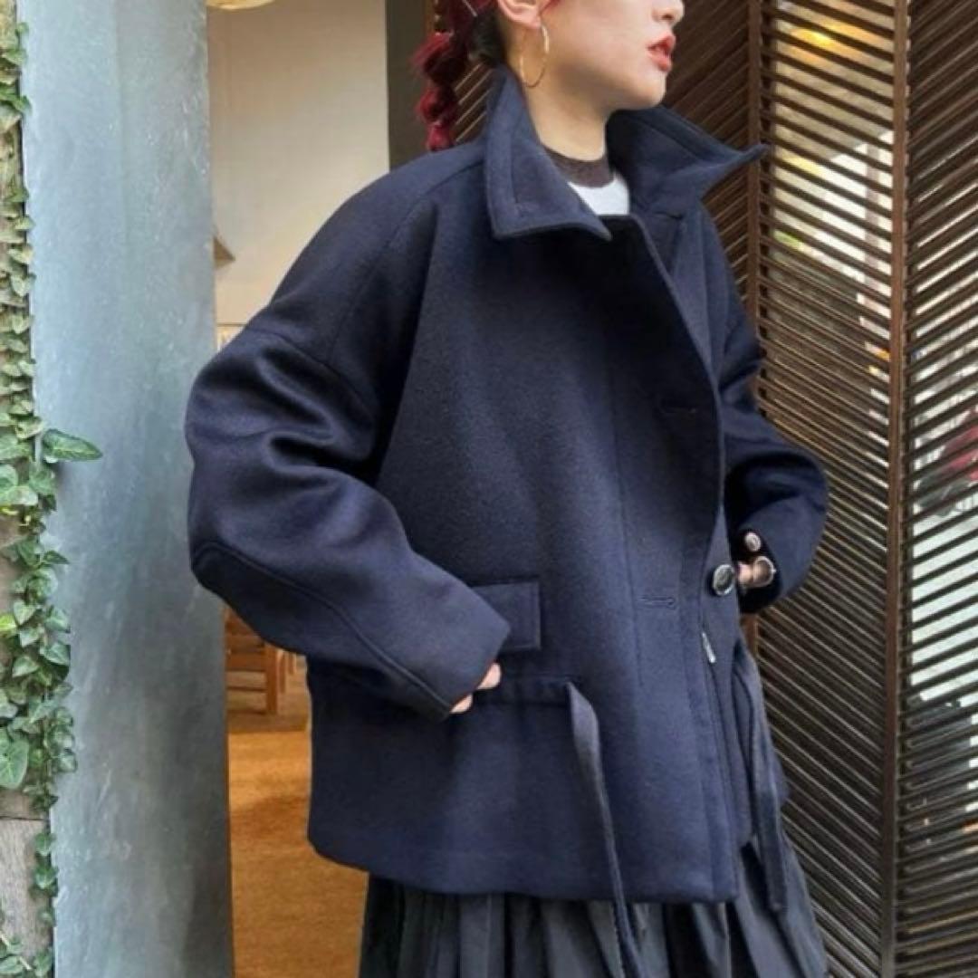 ENFOLD ウールリバー スタンドショートコート ネイビー　M 38