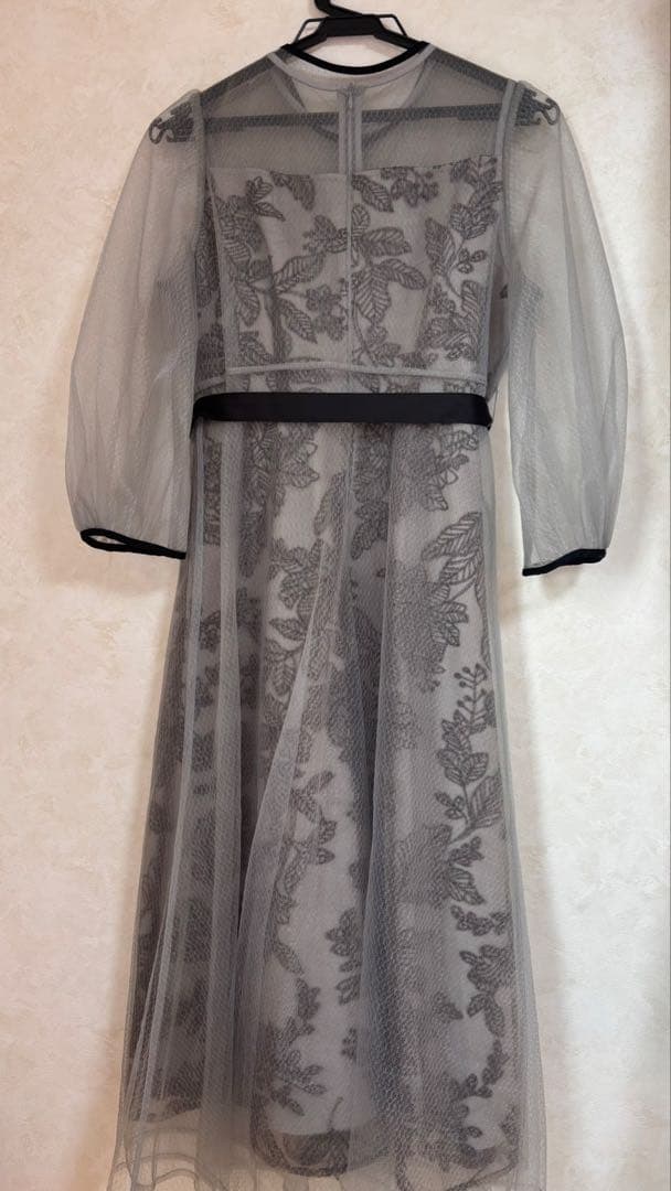 Leja チュールパイピングリーフベルトAラインドレスワンピース