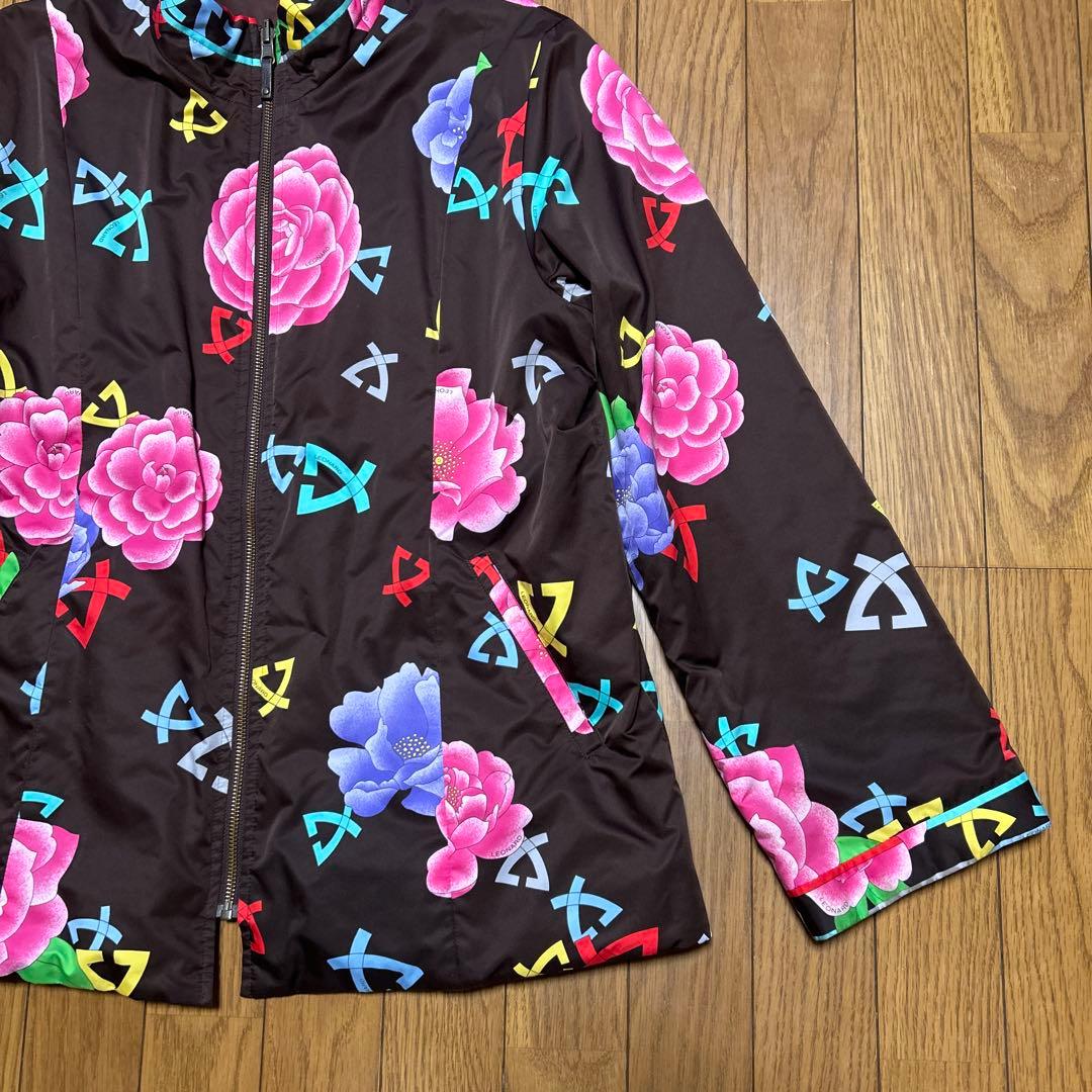 【美品】レオナール リバーシブル 中綿ジャケット ブルゾン花柄/ブラウン 42