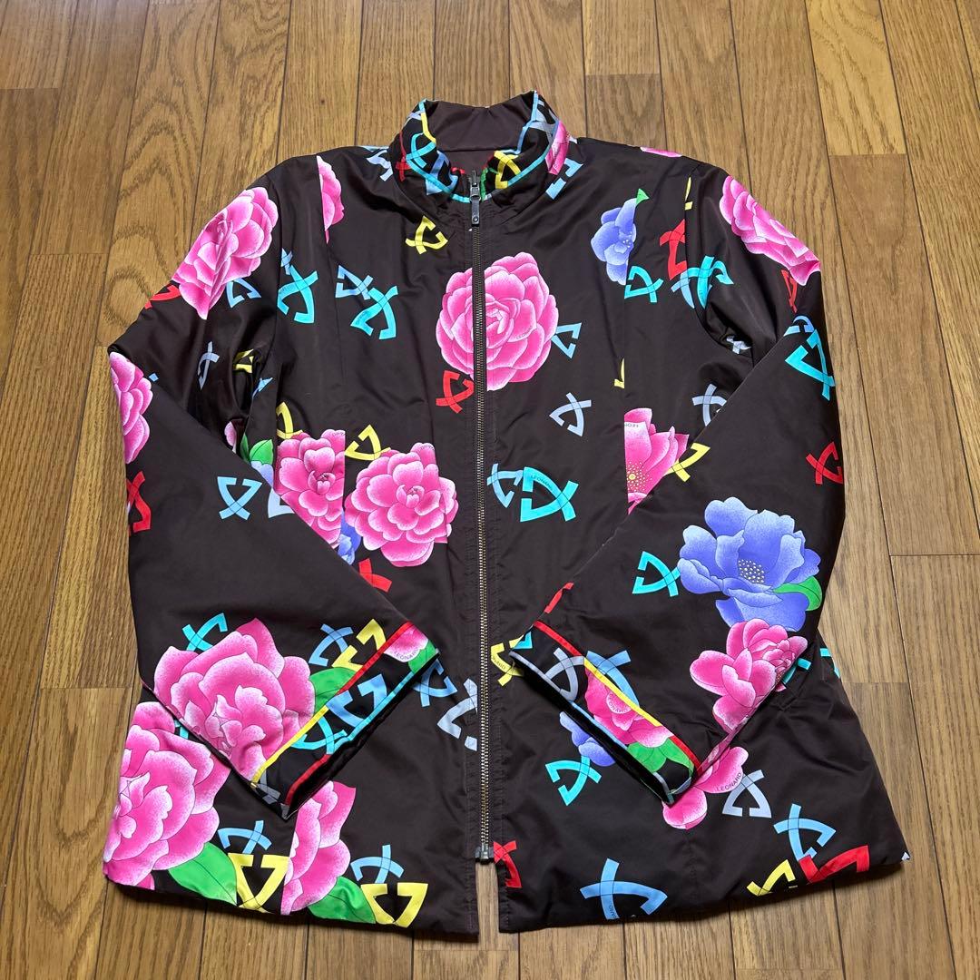 【美品】レオナール リバーシブル 中綿ジャケット ブルゾン花柄/ブラウン 42