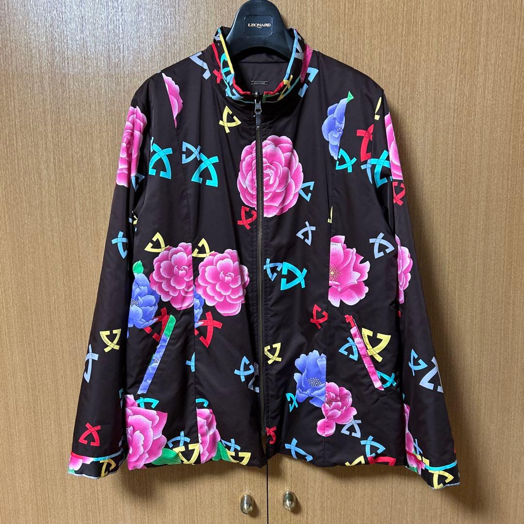 【美品】レオナール リバーシブル 中綿ジャケット ブルゾン花柄/ブラウン 42