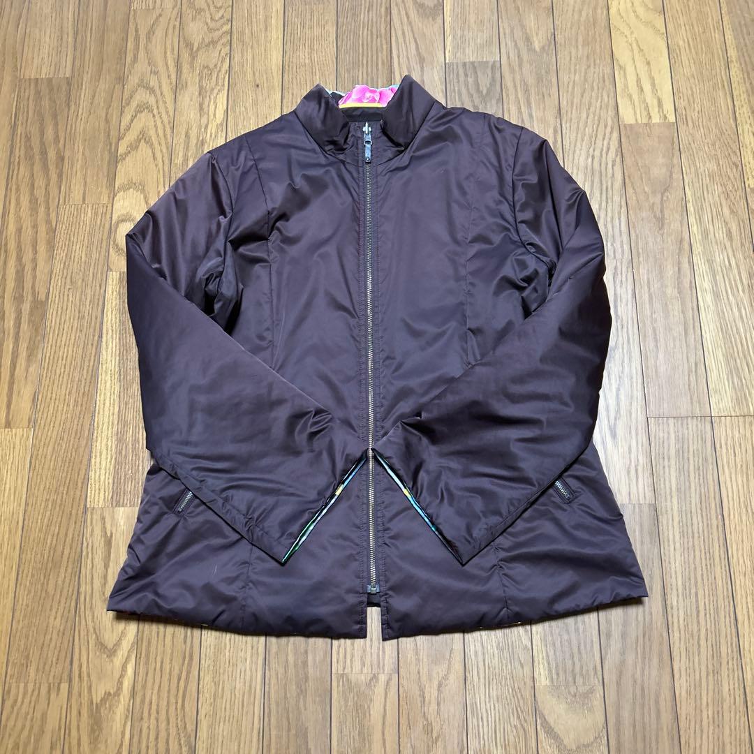 【美品】レオナール リバーシブル 中綿ジャケット ブルゾン花柄/ブラウン 42