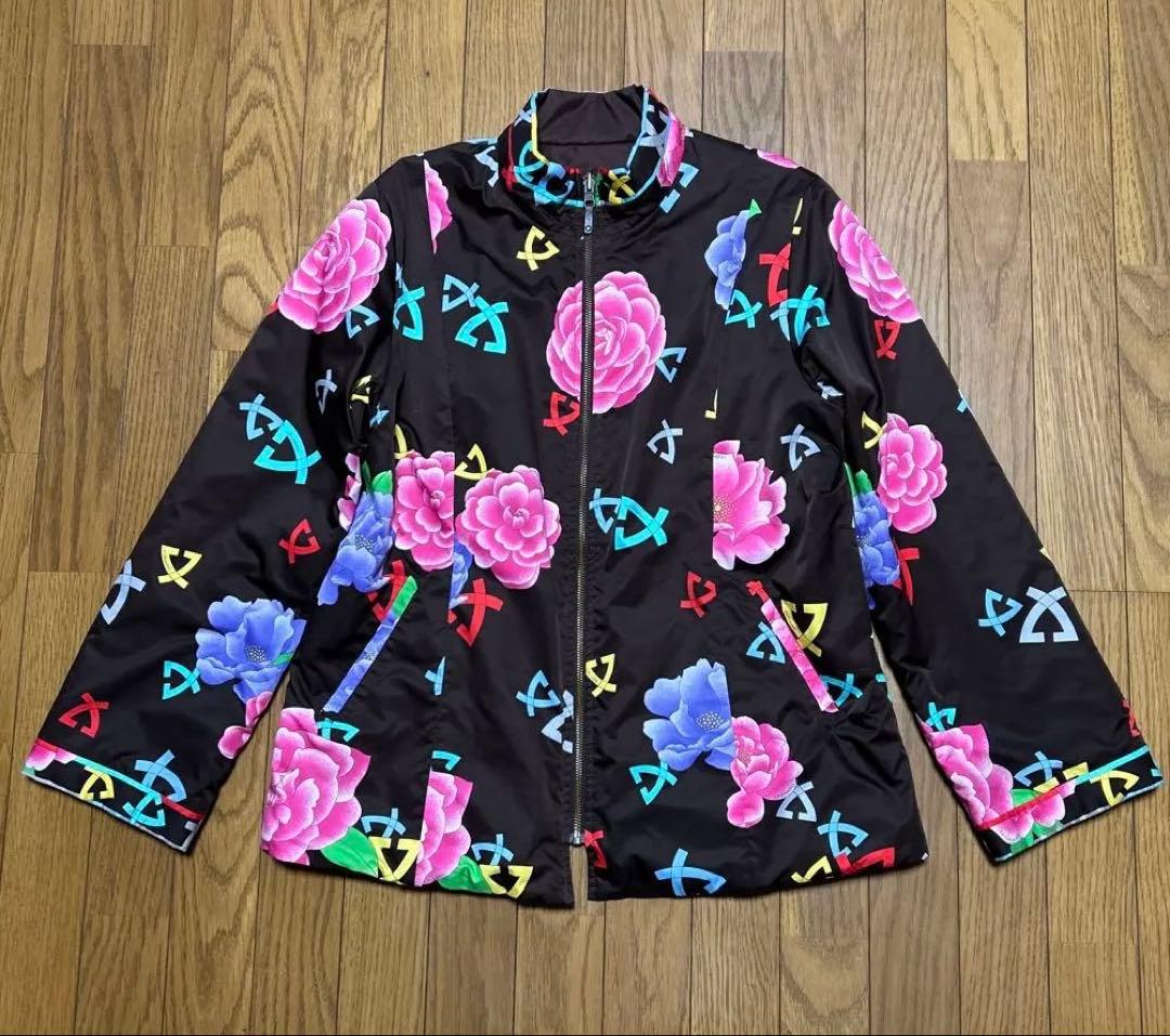 【美品】レオナール リバーシブル 中綿ジャケット ブルゾン花柄/ブラウン 42