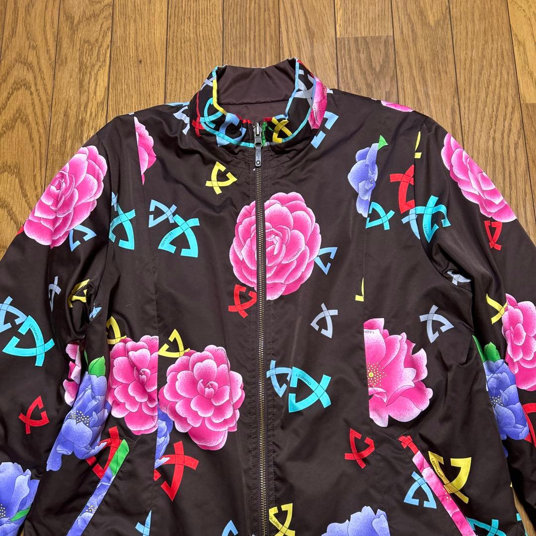 【美品】レオナール リバーシブル 中綿ジャケット ブルゾン花柄/ブラウン 42