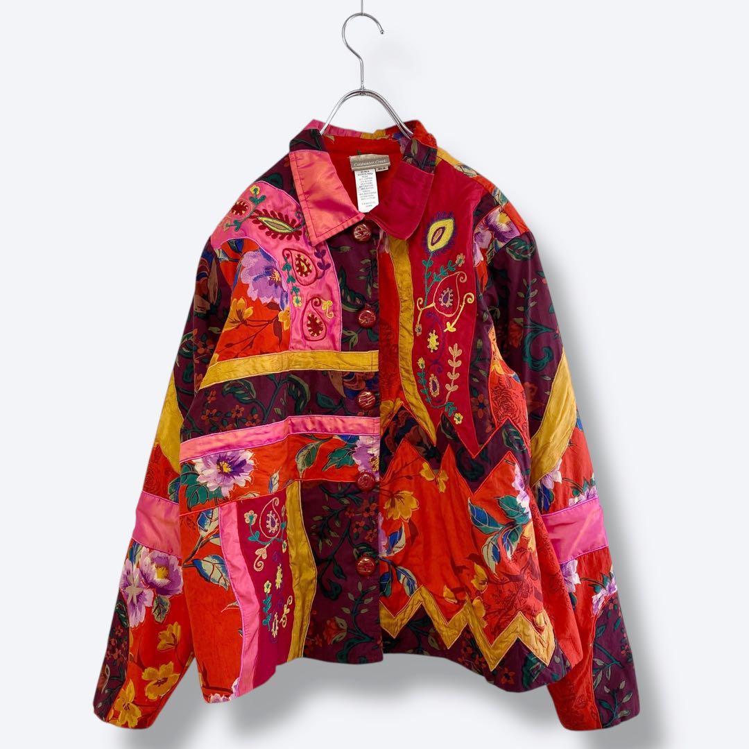 3点¥10,000 ビンテージ 古着 卸 レトロ 総柄パッチワーク風ジャケット