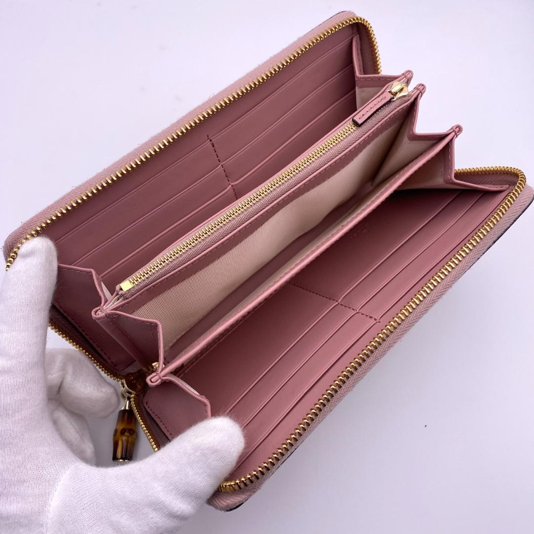 美品 GUCCI グッチ バンブー ラウンドジップ パイソン 長財布 ピンク