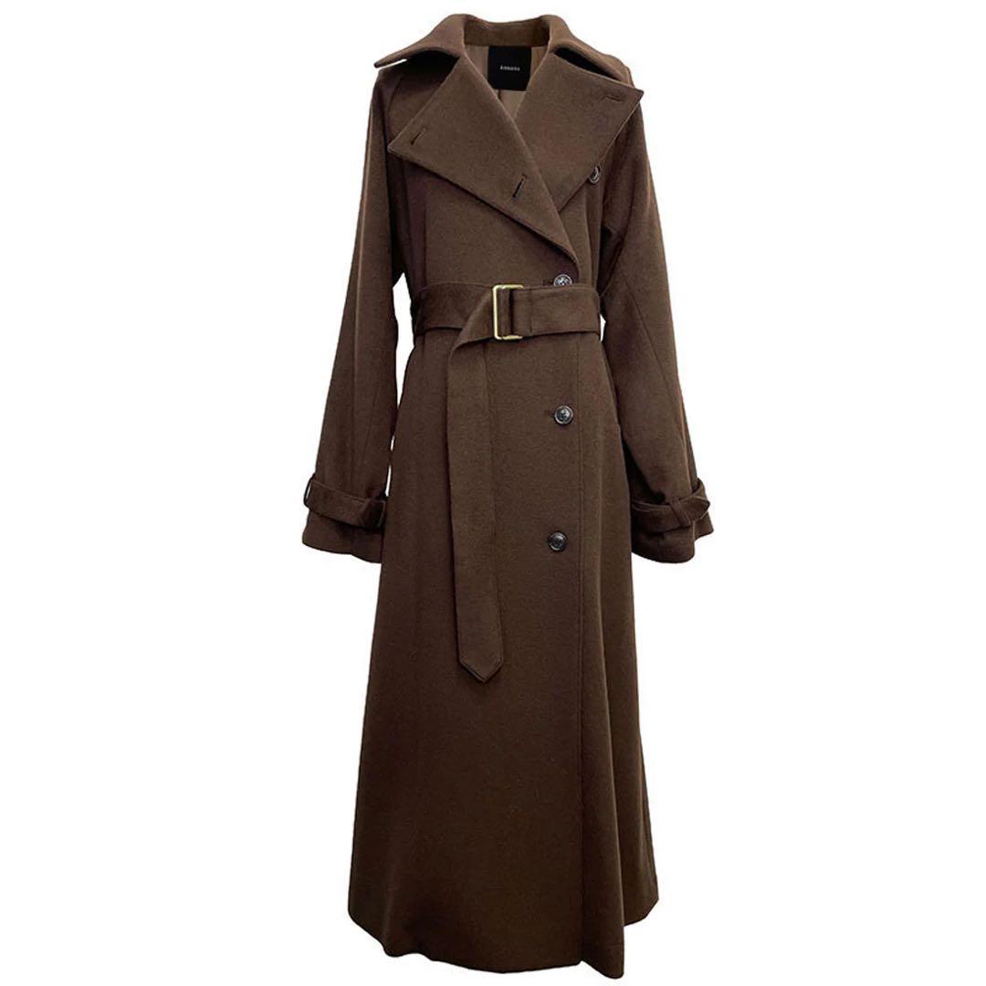 anuans アニュアンス ウールロングトレンチコート BROWN ブラウン