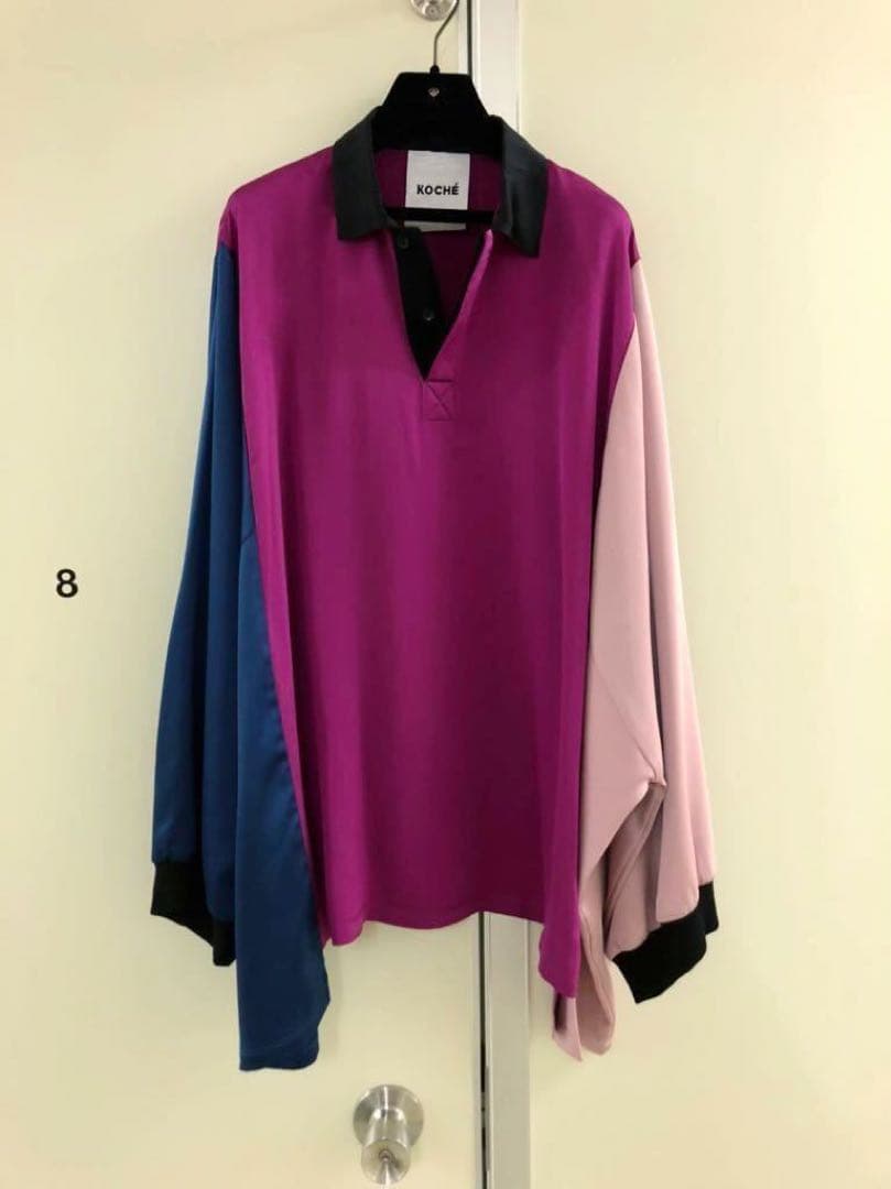 【KOCHE】SILKカラーブロック パッチワーク オーバーサイズ ポロシャツ