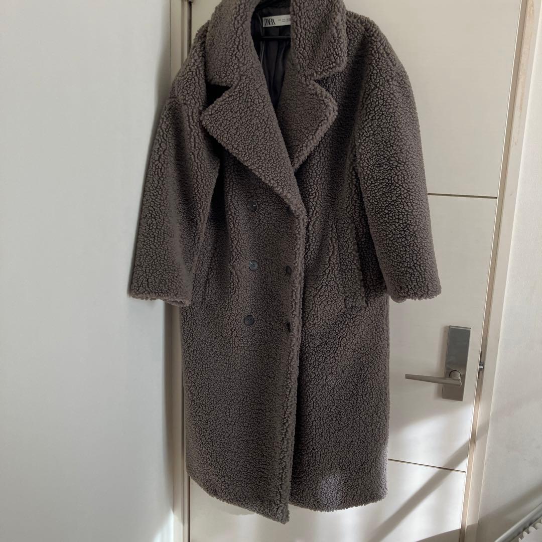 ZARA ボア ダブルブレストコート グレー S