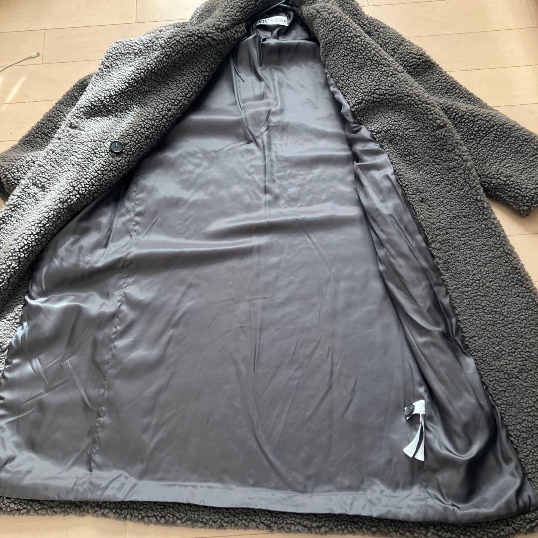 ZARA ボア ダブルブレストコート グレー S