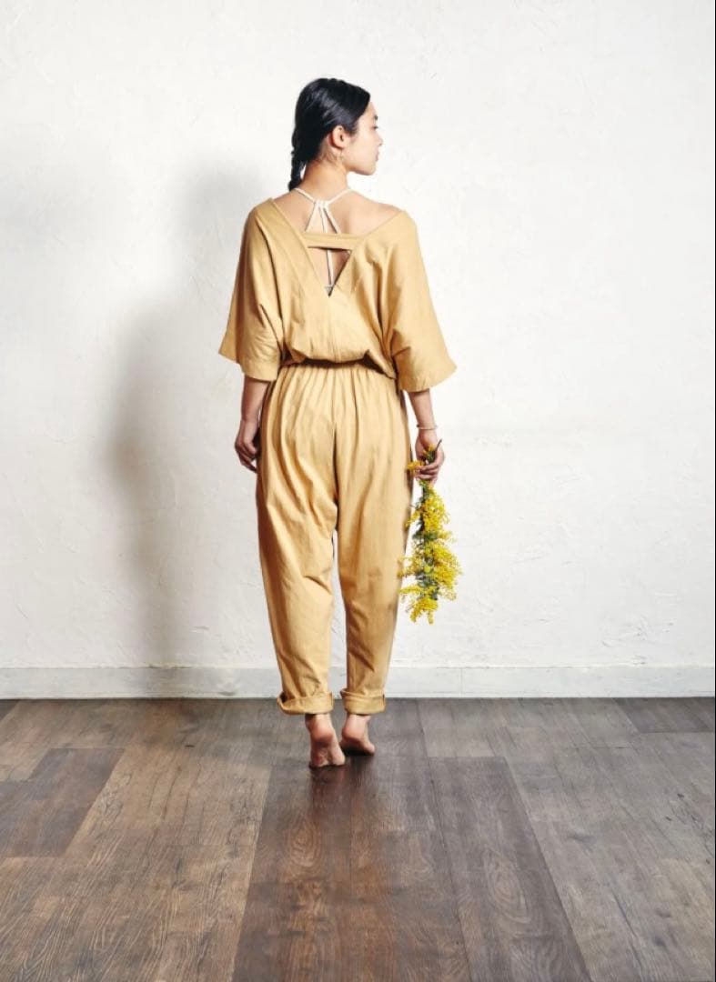 yinyang オールインワン コーラルピンク　ヨガ　オーガニックコットン