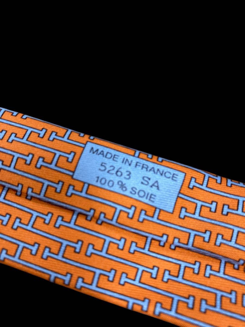 HERMES エルメス ネクタイ シルク100% ライトオレンジ H柄