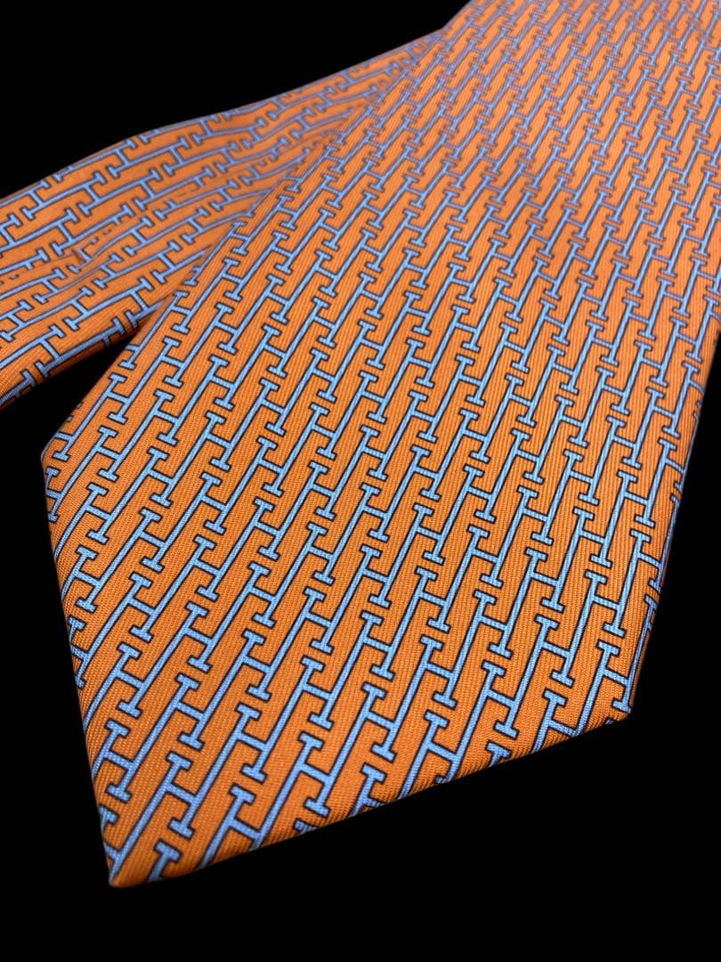 HERMES エルメス ネクタイ シルク100% ライトオレンジ H柄
