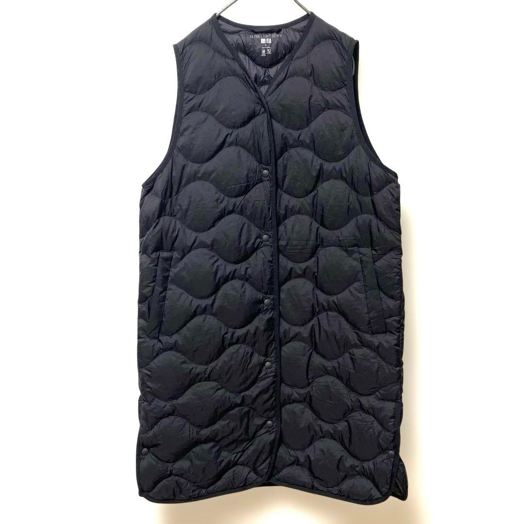 美品 ユニクロ ウルトラライトダウン　ロングベスト ブラック L キルティング