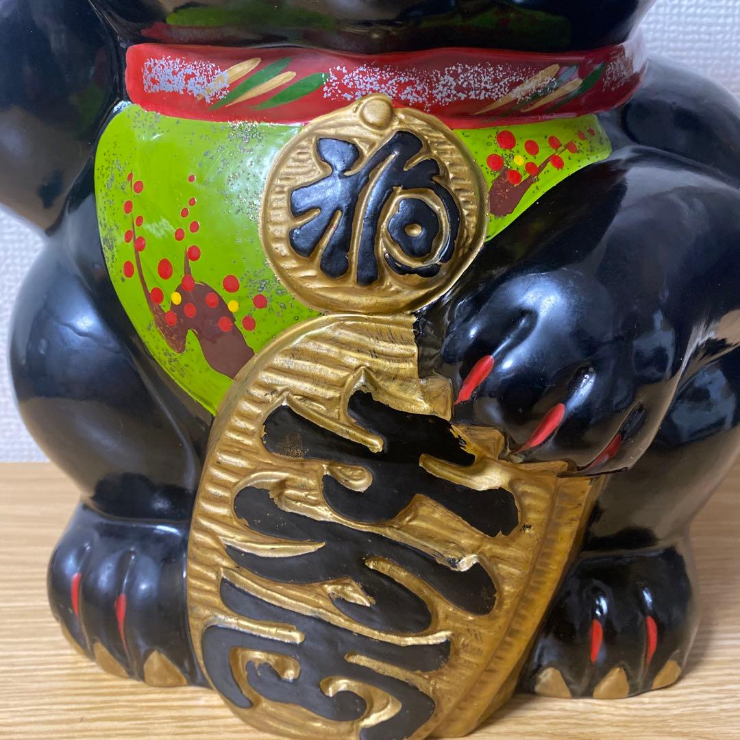 【特大】黒招き猫　開運黒手長小判猫（右手）10号　高さ35cm 黒猫　貯金箱