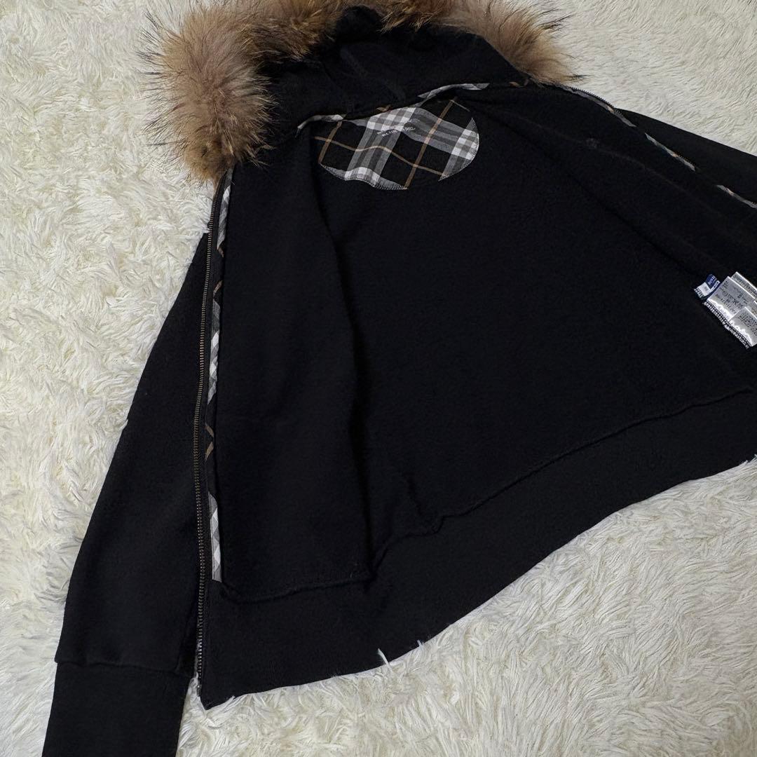 【希少】バーバリーブルーレーベル ラクーンファー パーカー ホース刺繍 黒 M