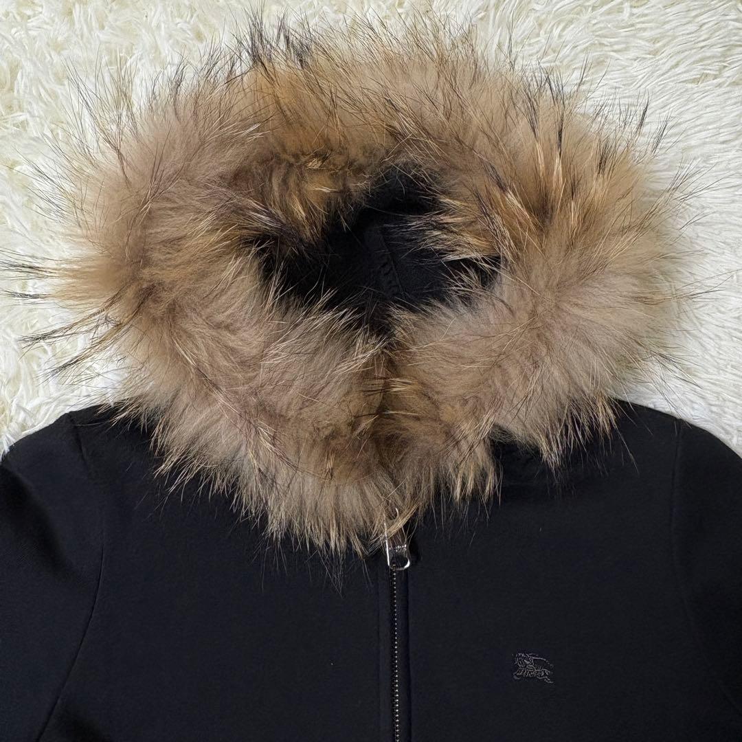 【希少】バーバリーブルーレーベル ラクーンファー パーカー ホース刺繍 黒 M