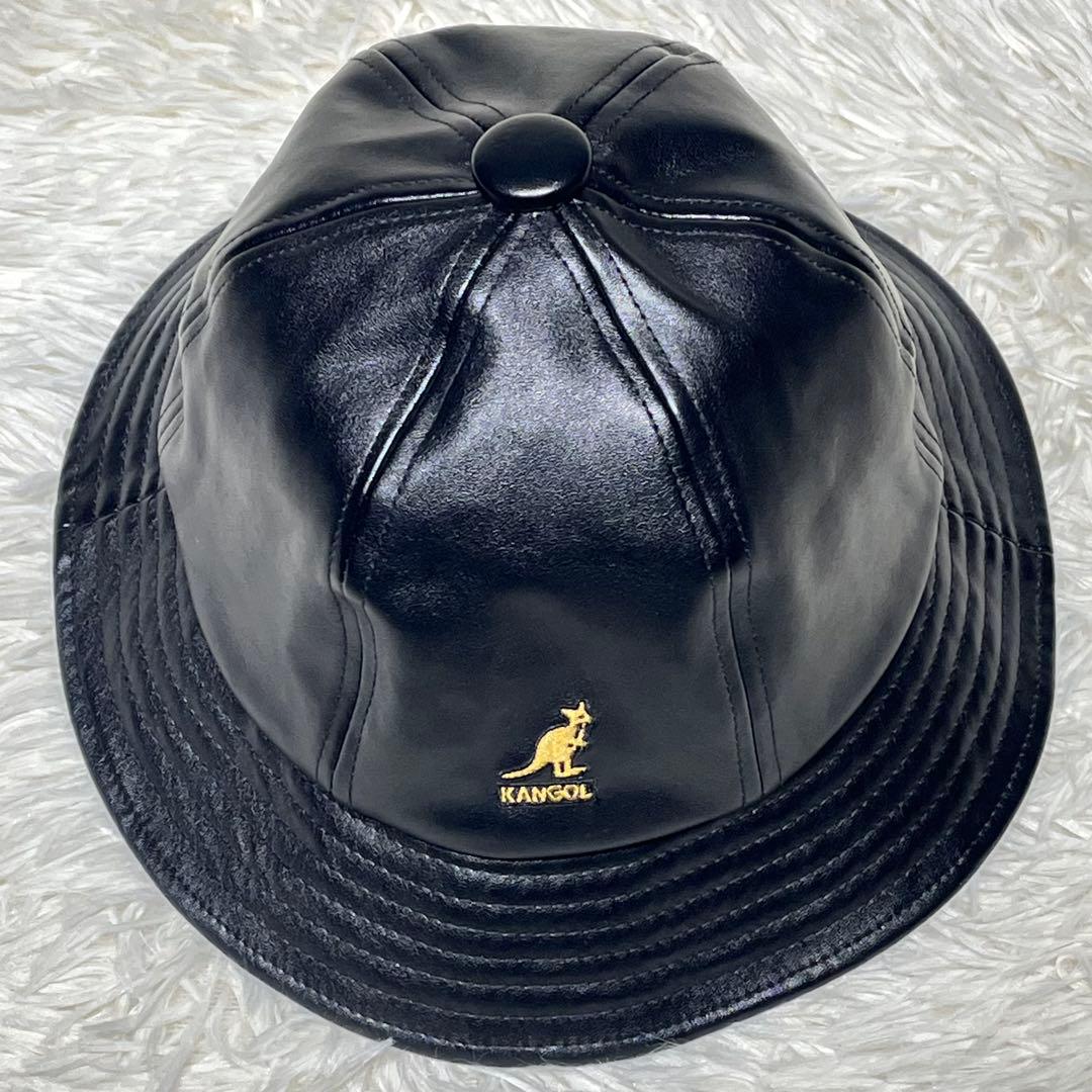 極美品☆KANGOL ベル型 バケットハット L 黒 金ロゴ 希少 ストリート