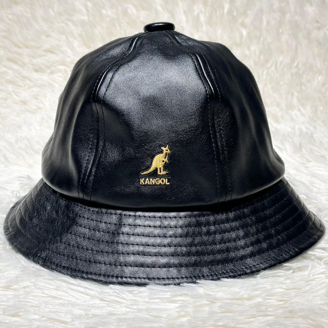 極美品☆KANGOL ベル型 バケットハット L 黒 金ロゴ 希少 ストリート