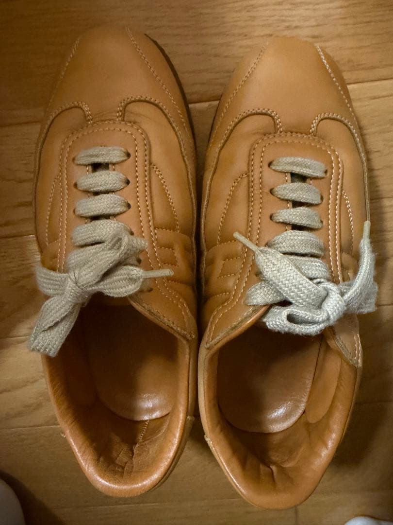 HERMES エルメス ベージュ レザー スニーカー　23.5/36ハーフ