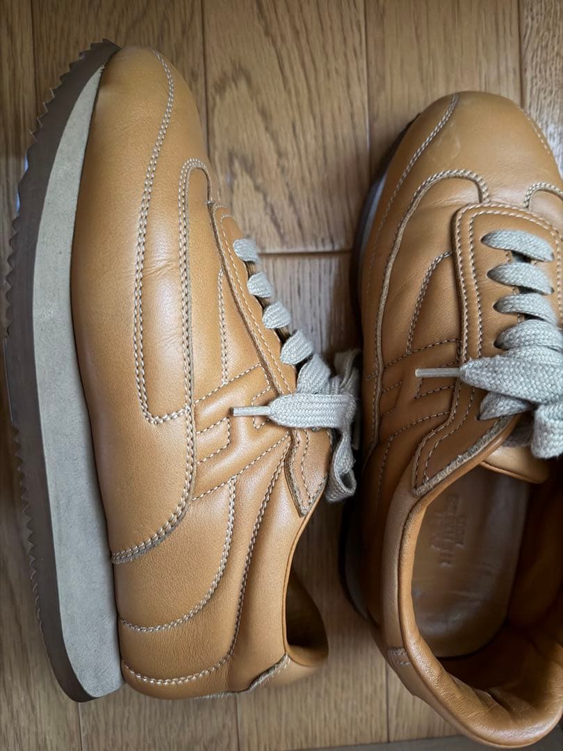 HERMES エルメス ベージュ レザー スニーカー　23.5/36ハーフ