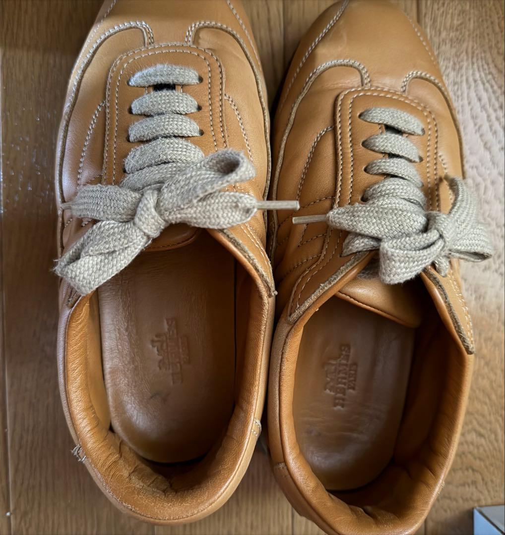 HERMES エルメス ベージュ レザー スニーカー　23.5/36ハーフ