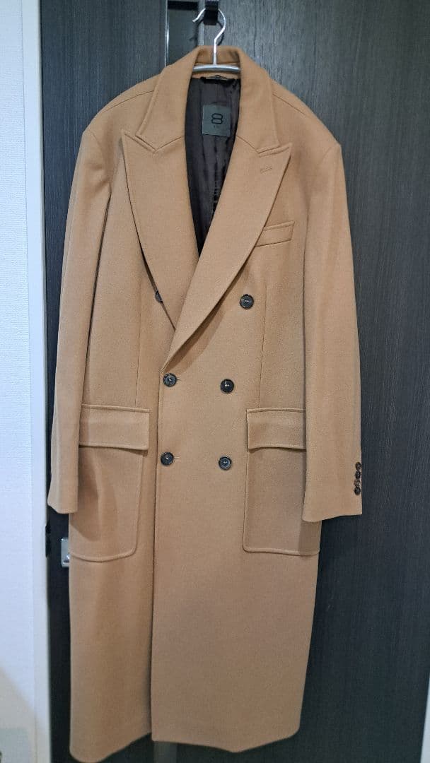 8 By YOOX ウールコート キャメル　ダブルブレストコート　ロングコート