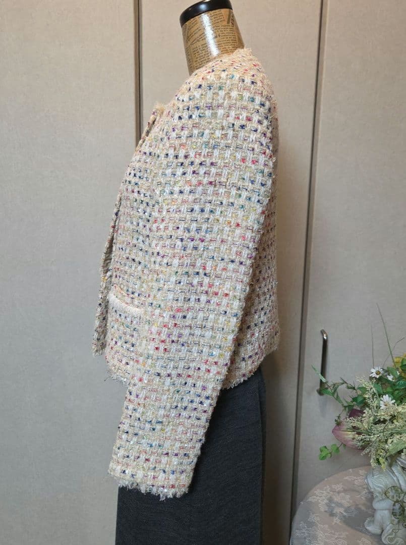 特別お値下げ❗セオリーリュクス 多色ツイード ノーカラージャケット