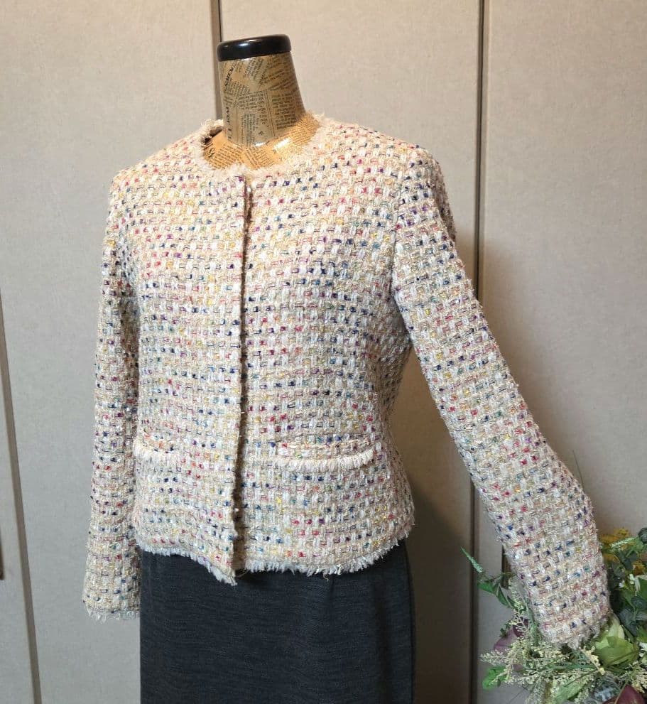 特別お値下げ❗セオリーリュクス 多色ツイード ノーカラージャケット