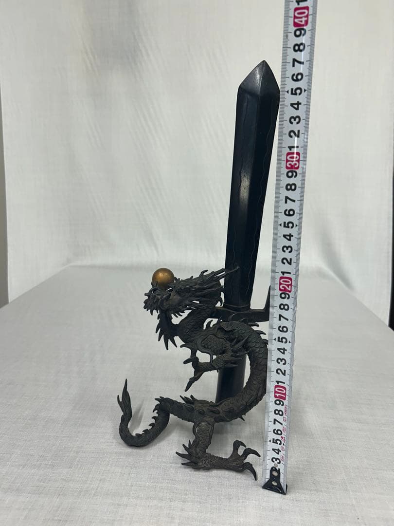 龍　オブジェ　剣　龍彫刻　刻印　骨董　銅　ブロンズ