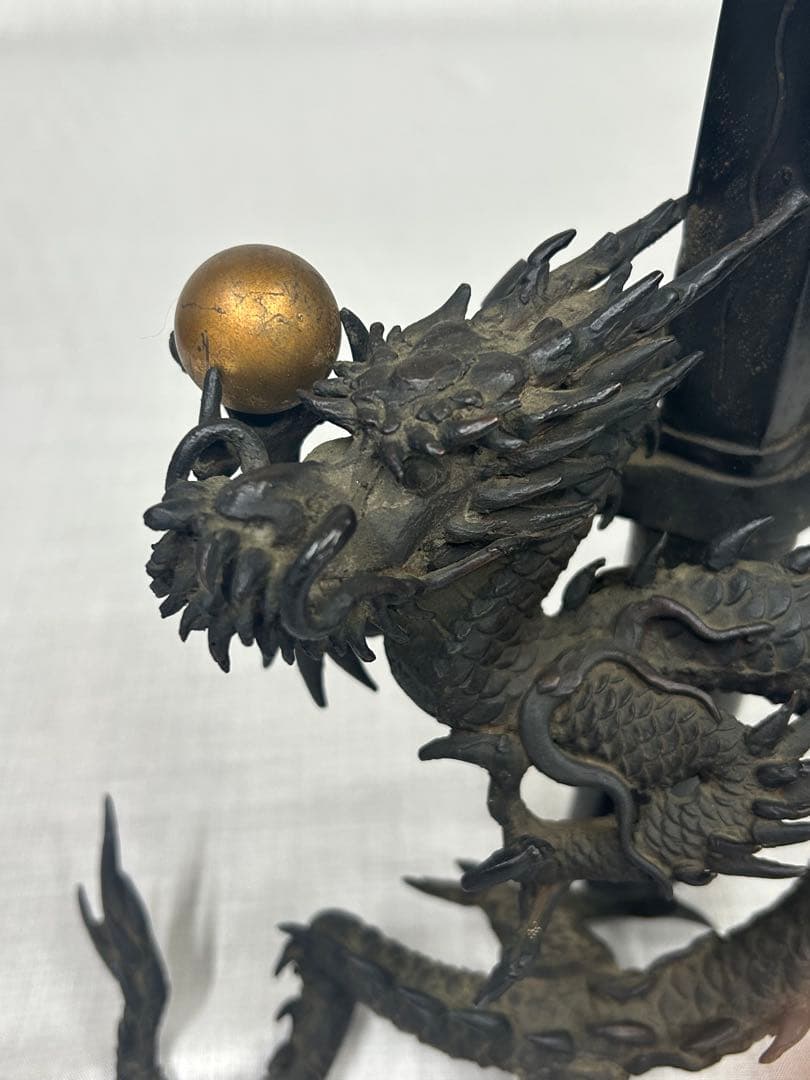 龍　オブジェ　剣　龍彫刻　刻印　骨董　銅　ブロンズ