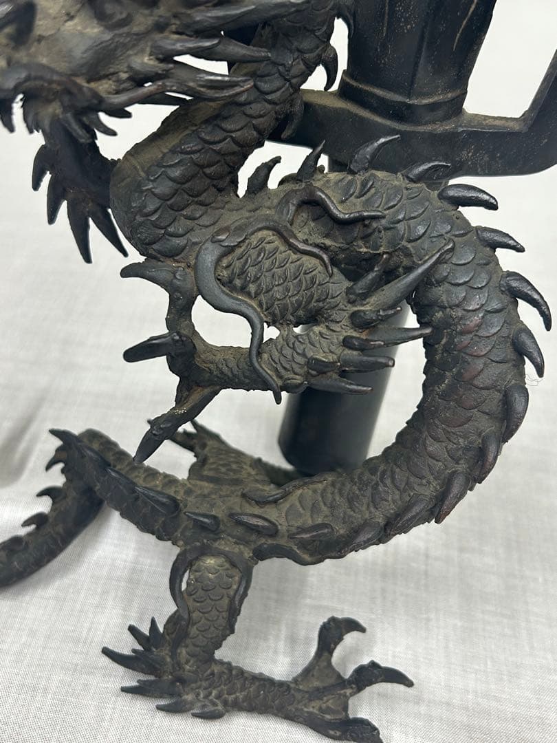 龍　オブジェ　剣　龍彫刻　刻印　骨董　銅　ブロンズ
