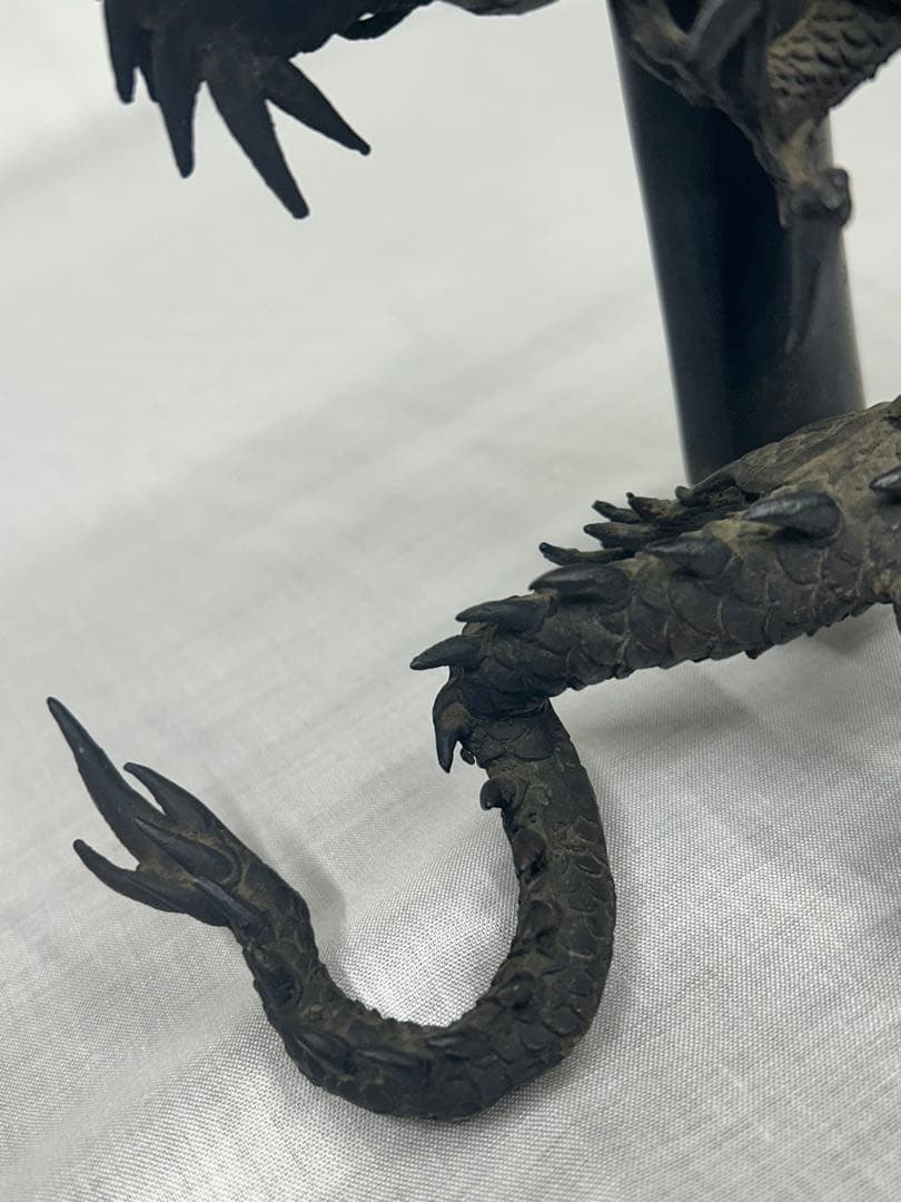 龍　オブジェ　剣　龍彫刻　刻印　骨董　銅　ブロンズ