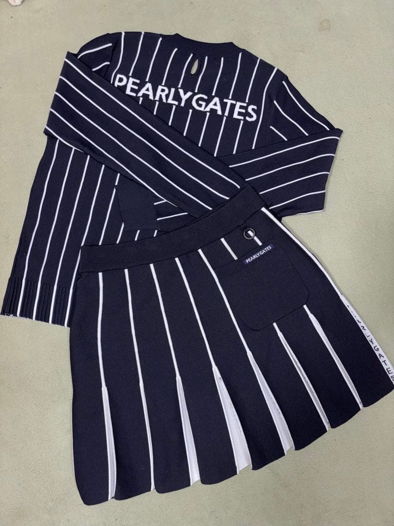 （美品）パーリーゲイツ、ストライプ柄シリーズ、セットアップ、サイズ1