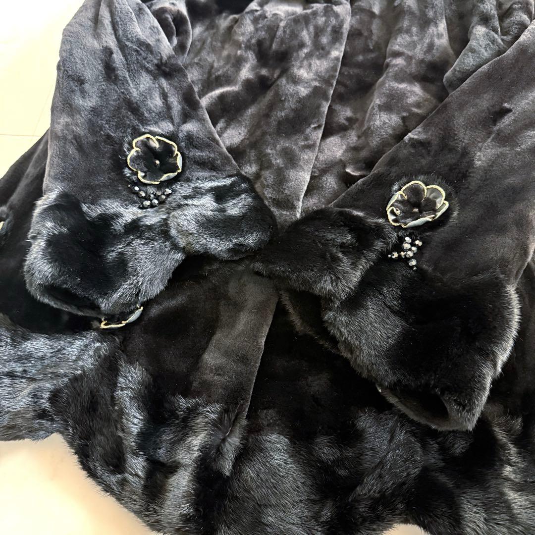 コペンハーゲン エンバ 花モチーフ スカラップ ブラックミンク 毛皮ファーコート