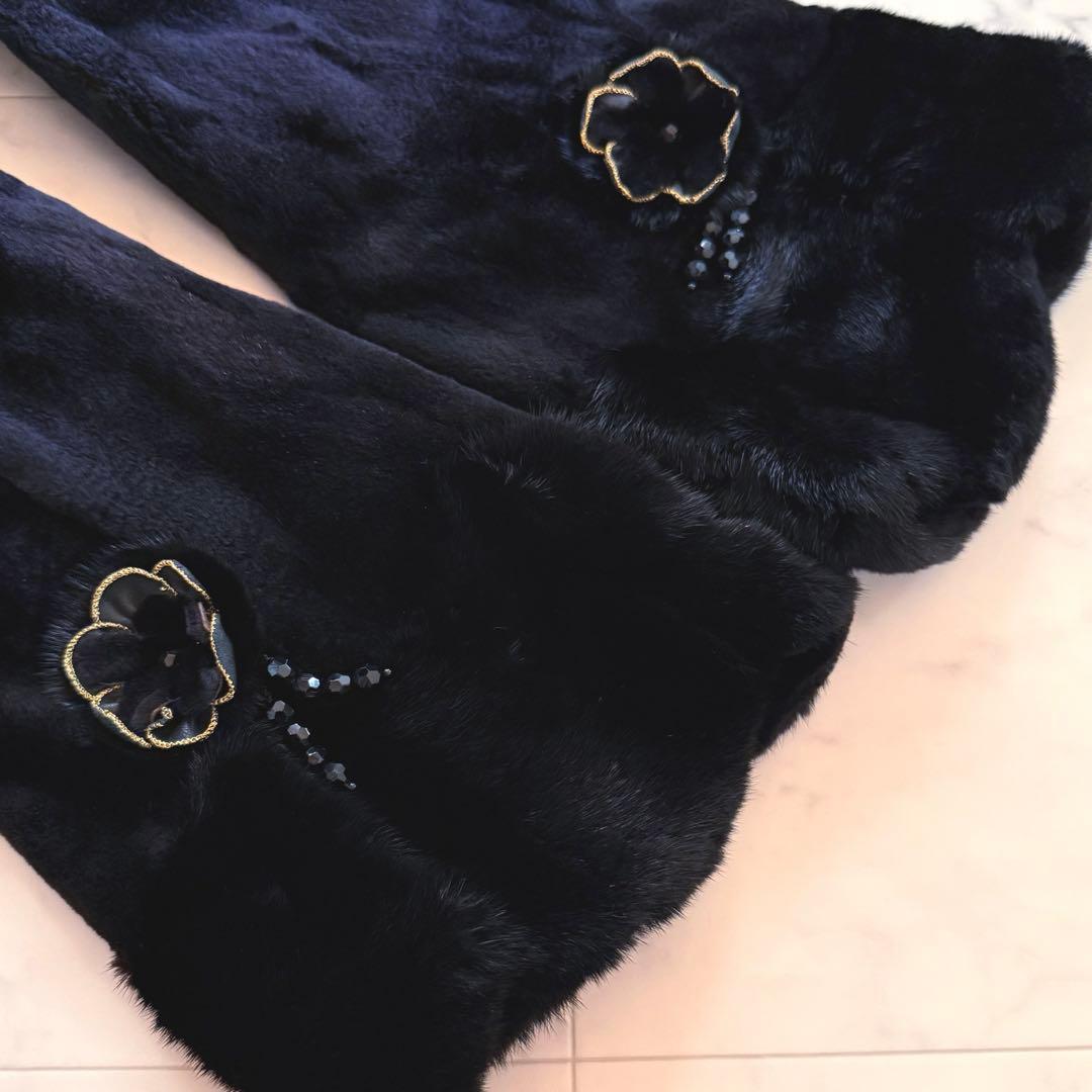 コペンハーゲン エンバ 花モチーフ スカラップ ブラックミンク 毛皮ファーコート