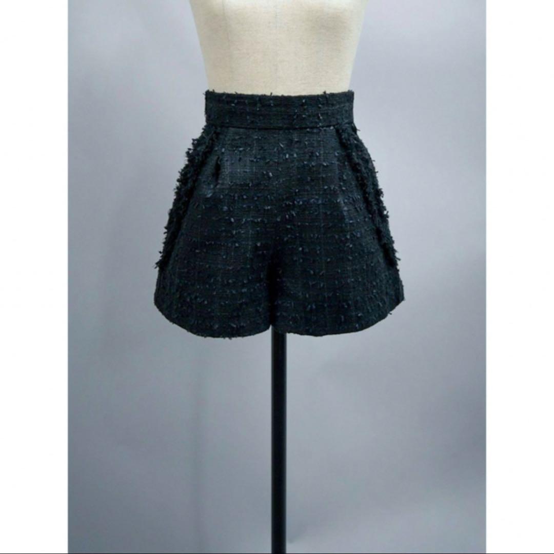 sheller シェリエ 黒 フリンジデザイン ショートパンツ S