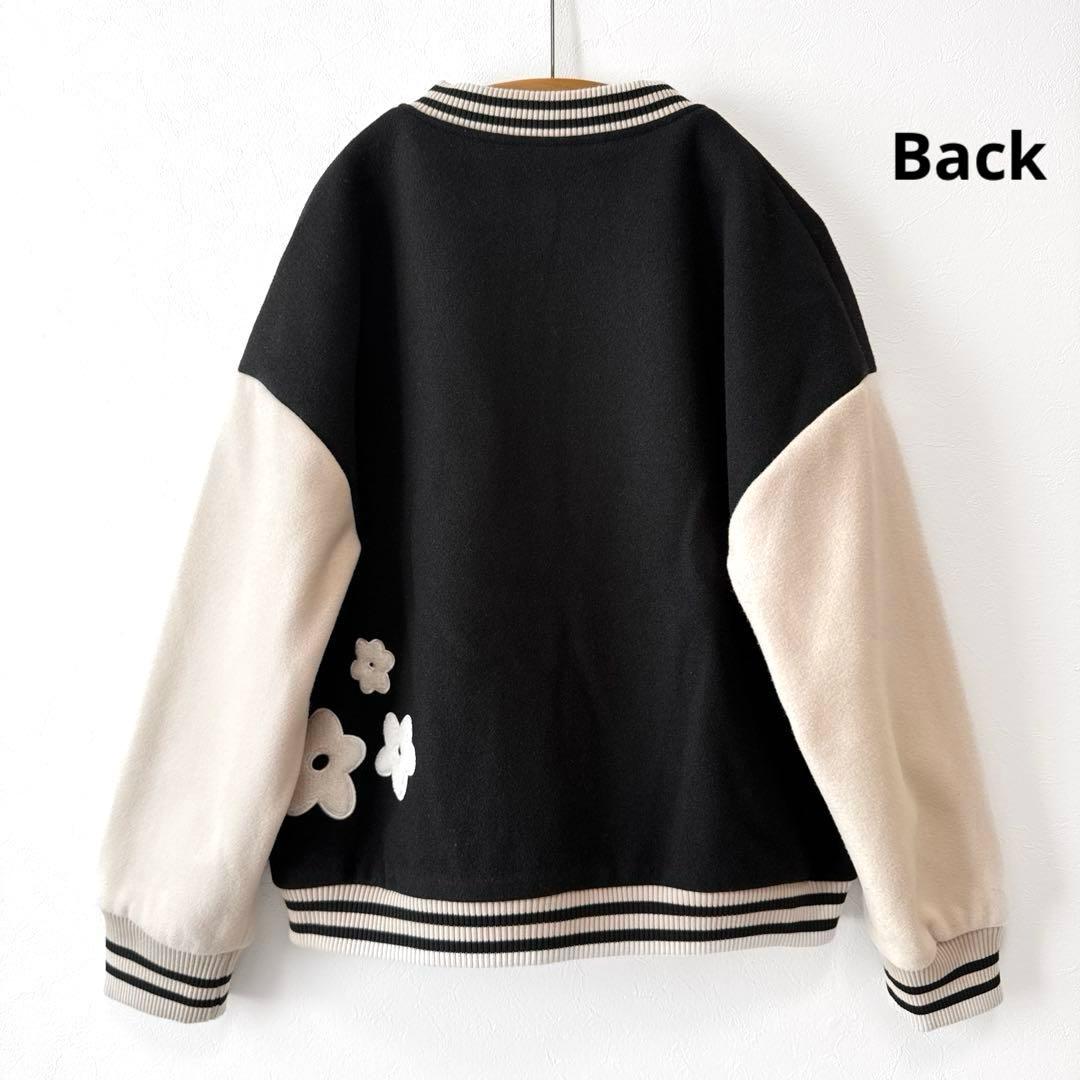 merry jenny フラワースタジャン パイル刺繍 花 オーバーサイズ 黒