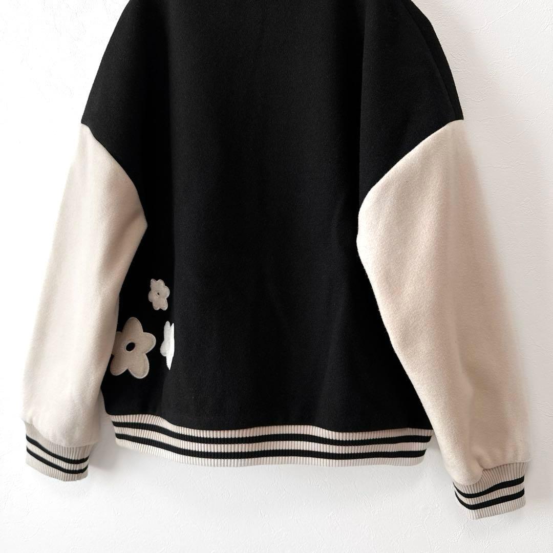 merry jenny フラワースタジャン パイル刺繍 花 オーバーサイズ 黒