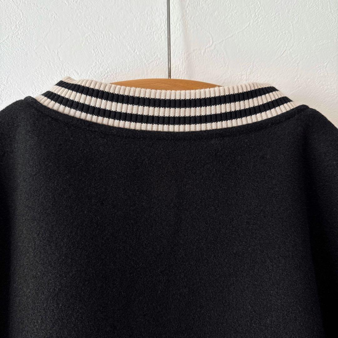 merry jenny フラワースタジャン パイル刺繍 花 オーバーサイズ 黒