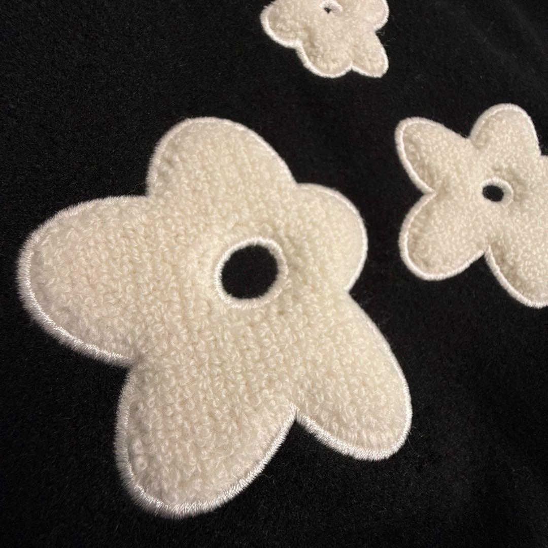 merry jenny フラワースタジャン パイル刺繍 花 オーバーサイズ 黒