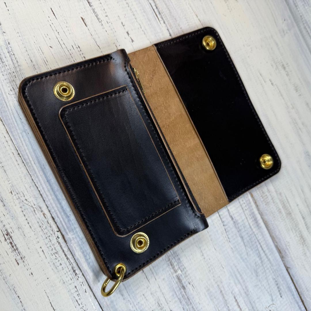 【トラッカーウォレット ミドル 3層】ホースバット ゴールド YKK