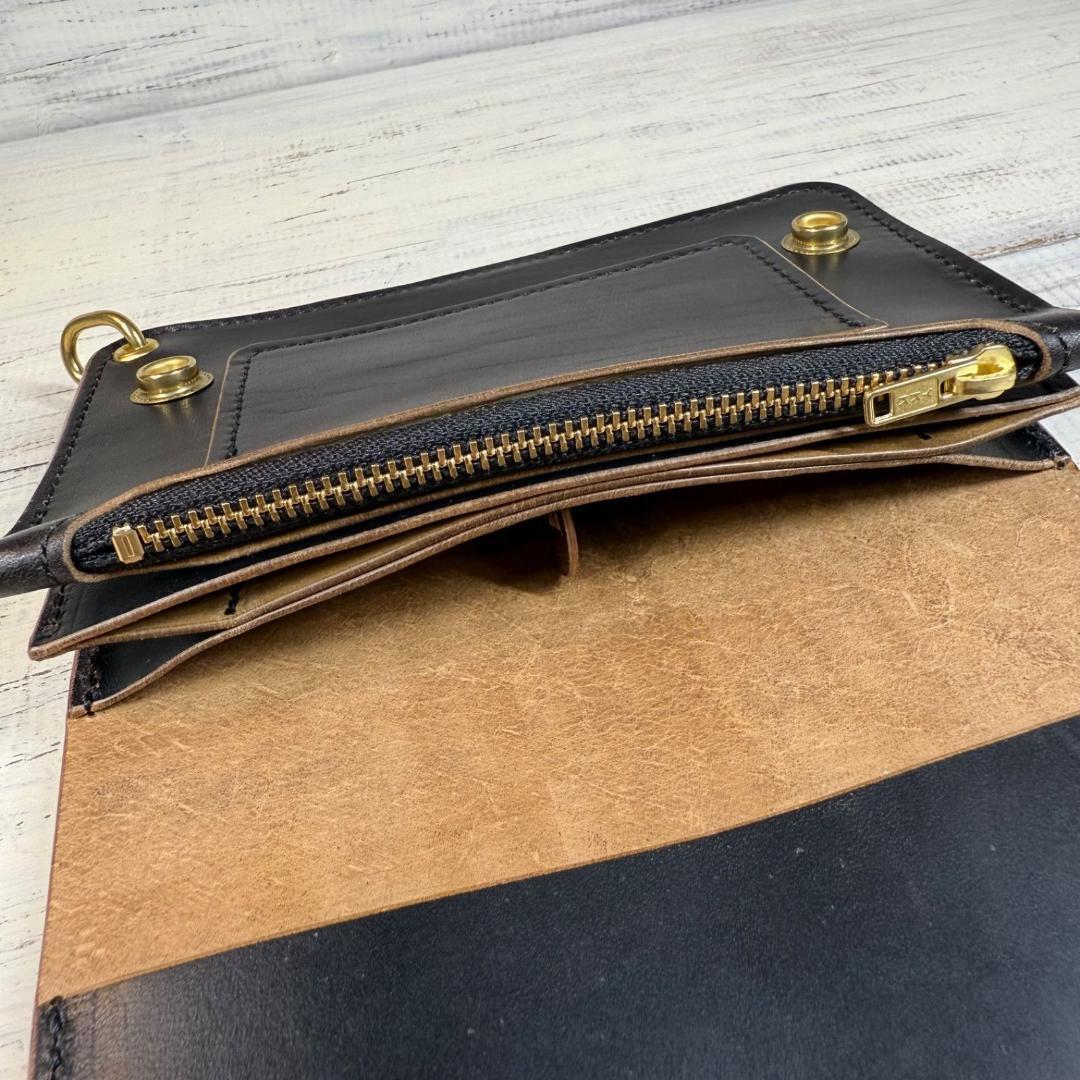 【トラッカーウォレット ミドル 3層】ホースバット ゴールド YKK