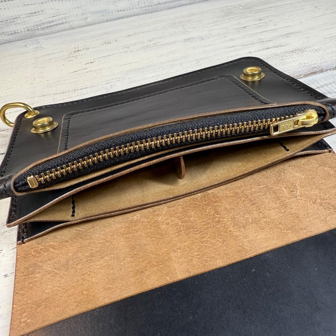 【トラッカーウォレット ミドル 3層】ホースバット ゴールド YKK