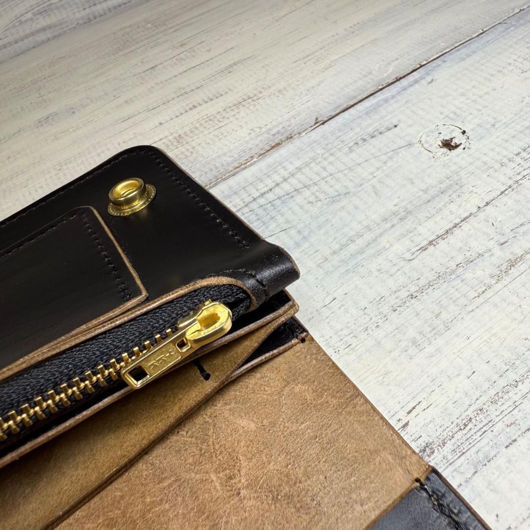 【トラッカーウォレット ミドル 3層】ホースバット ゴールド YKK