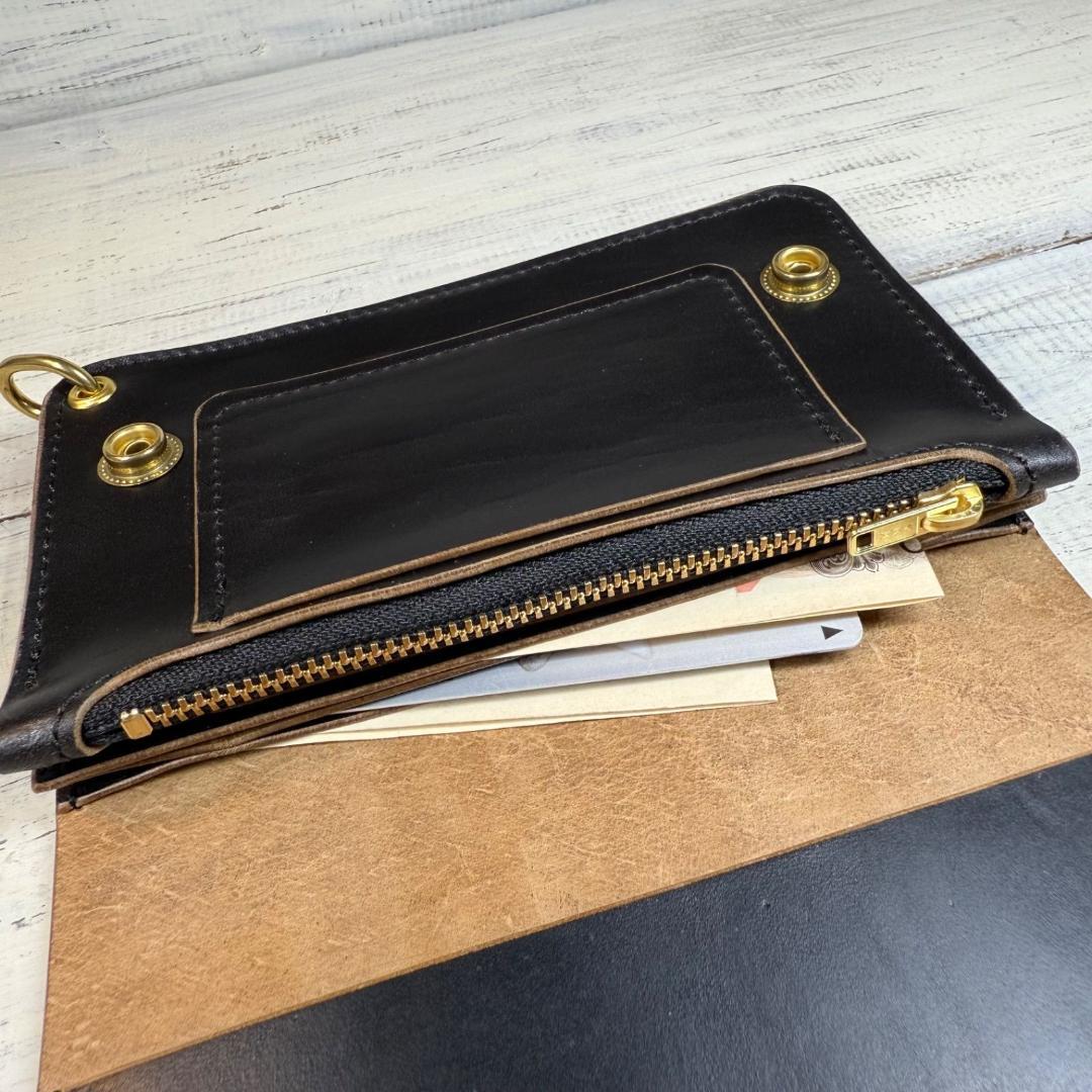 【トラッカーウォレット ミドル 3層】ホースバット ゴールド YKK