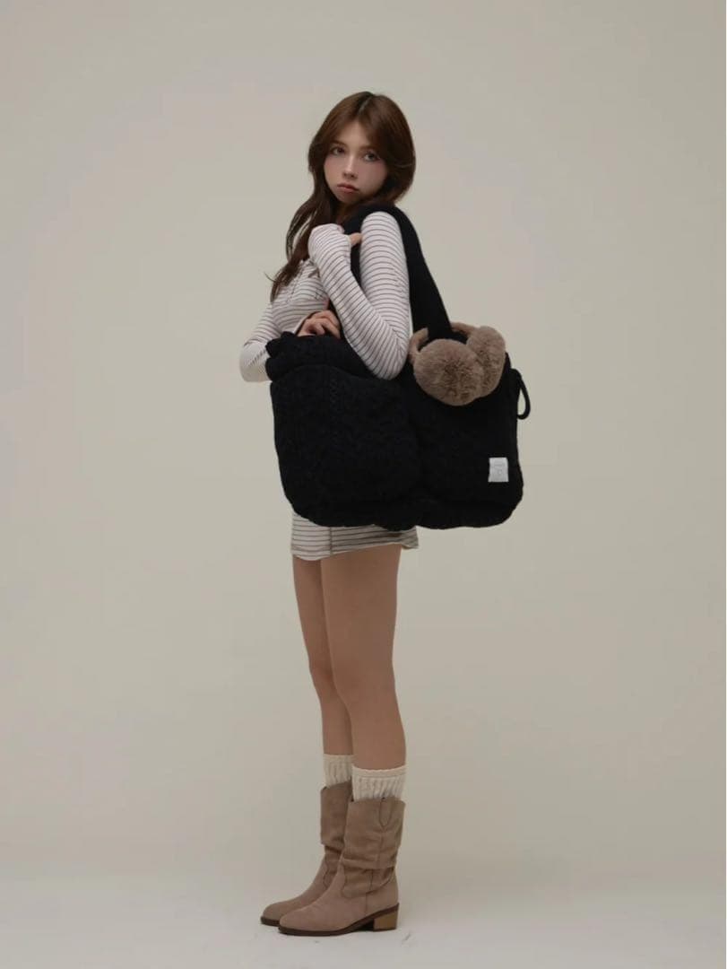バッグ andmary Mary quilting knit bag black