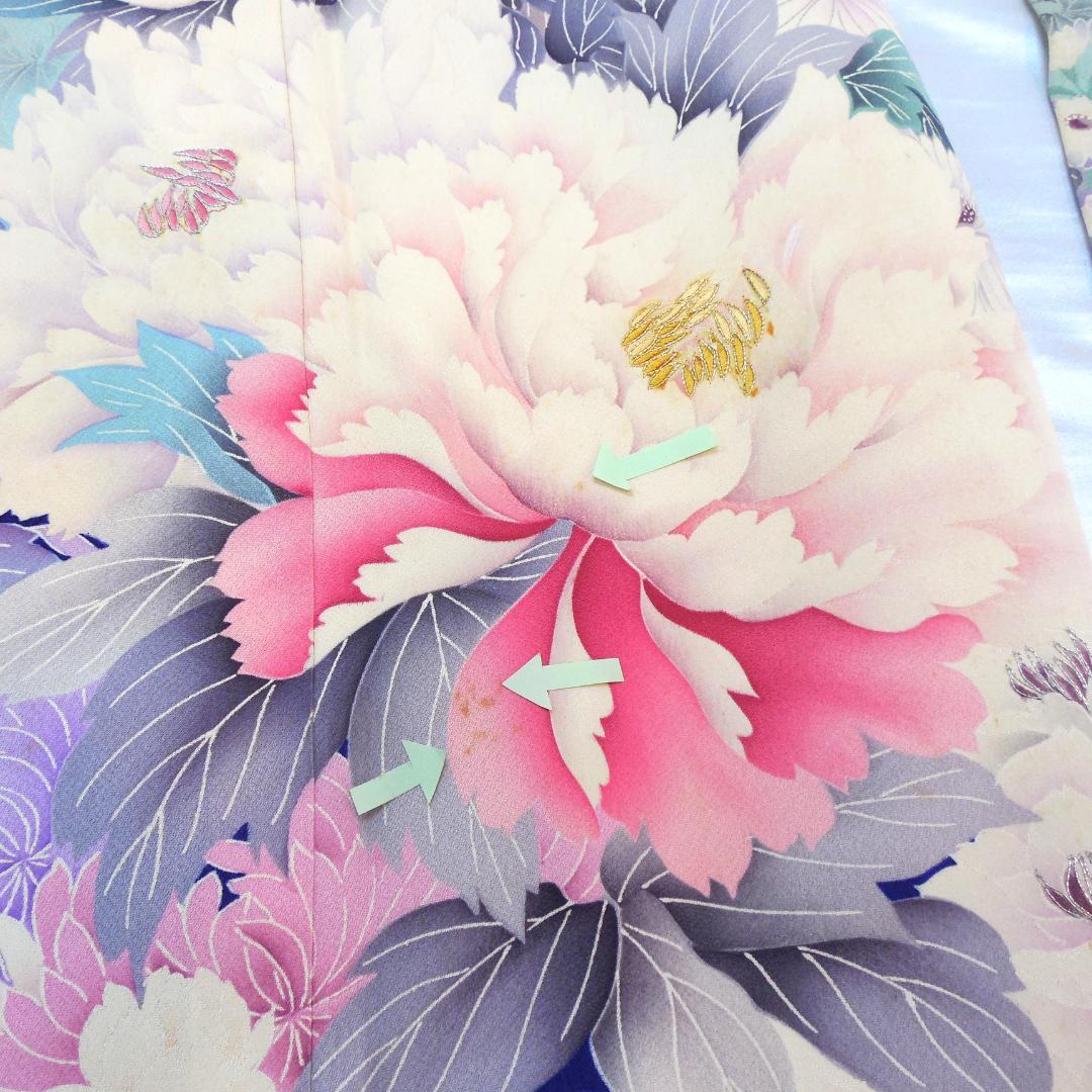 美品★振袖フルセット　正絹　成人式　振袖　7点セット　Mサイズ　水色　花柄