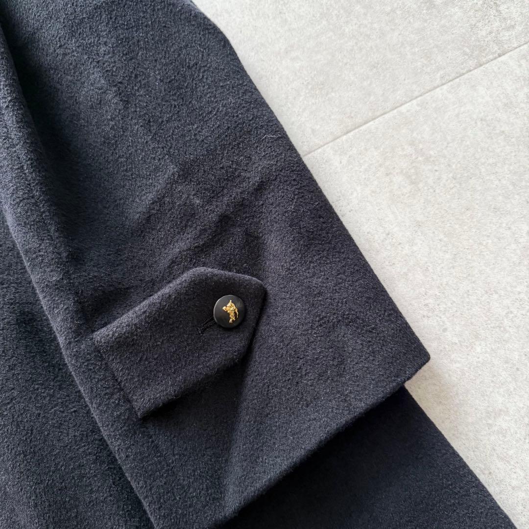 バーバリーズ　ロングコート　ロゴボタン　ホースロゴ　アンゴラ100％　黒　9