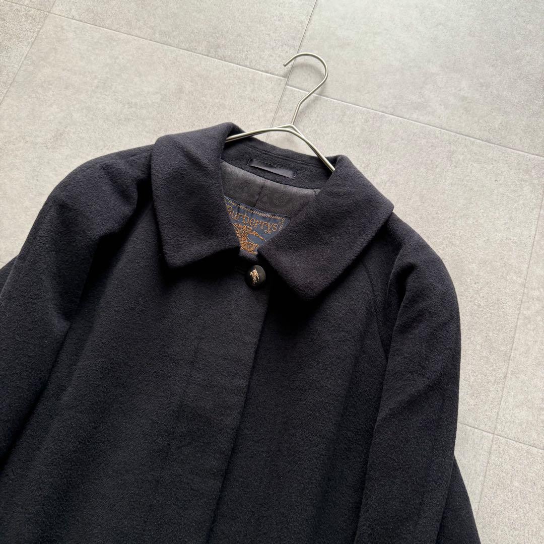 バーバリーズ　ロングコート　ロゴボタン　ホースロゴ　アンゴラ100％　黒　9